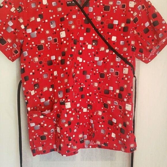 Scrubs Top Red Scrub Medical Vet Dental Tie for Front or Back Women Size M - Picture 4 of 9